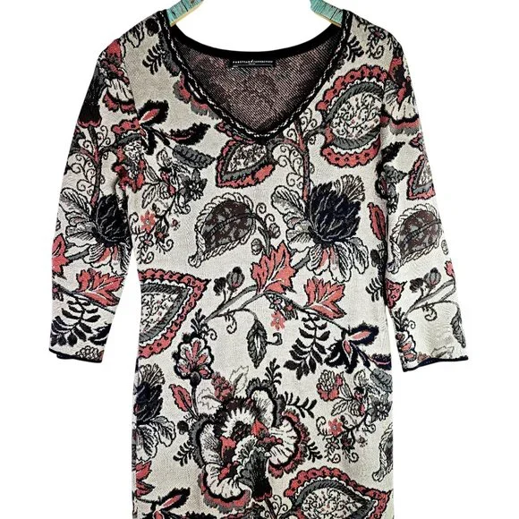 Peruvian Connection Floral Stretch Pima Cotton Bodycon Sweater Dress, Peru, Sz S - Picture 4 of 11